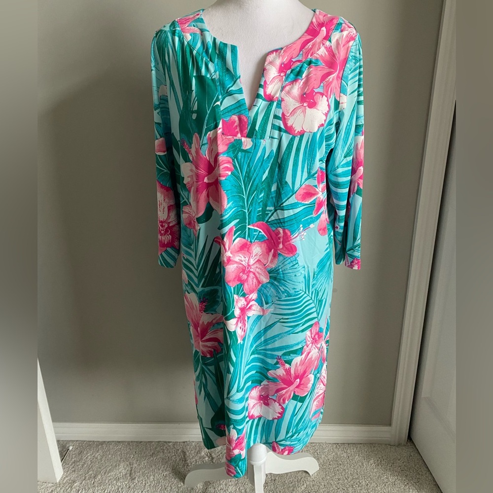 Caribbean Joe Pink & Teal Floral Swim Cover-Up